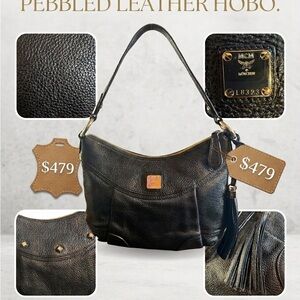 MCM Black Pebbled Leather Hobo Shoulder Bag with Tassel and Gold hardware EUC